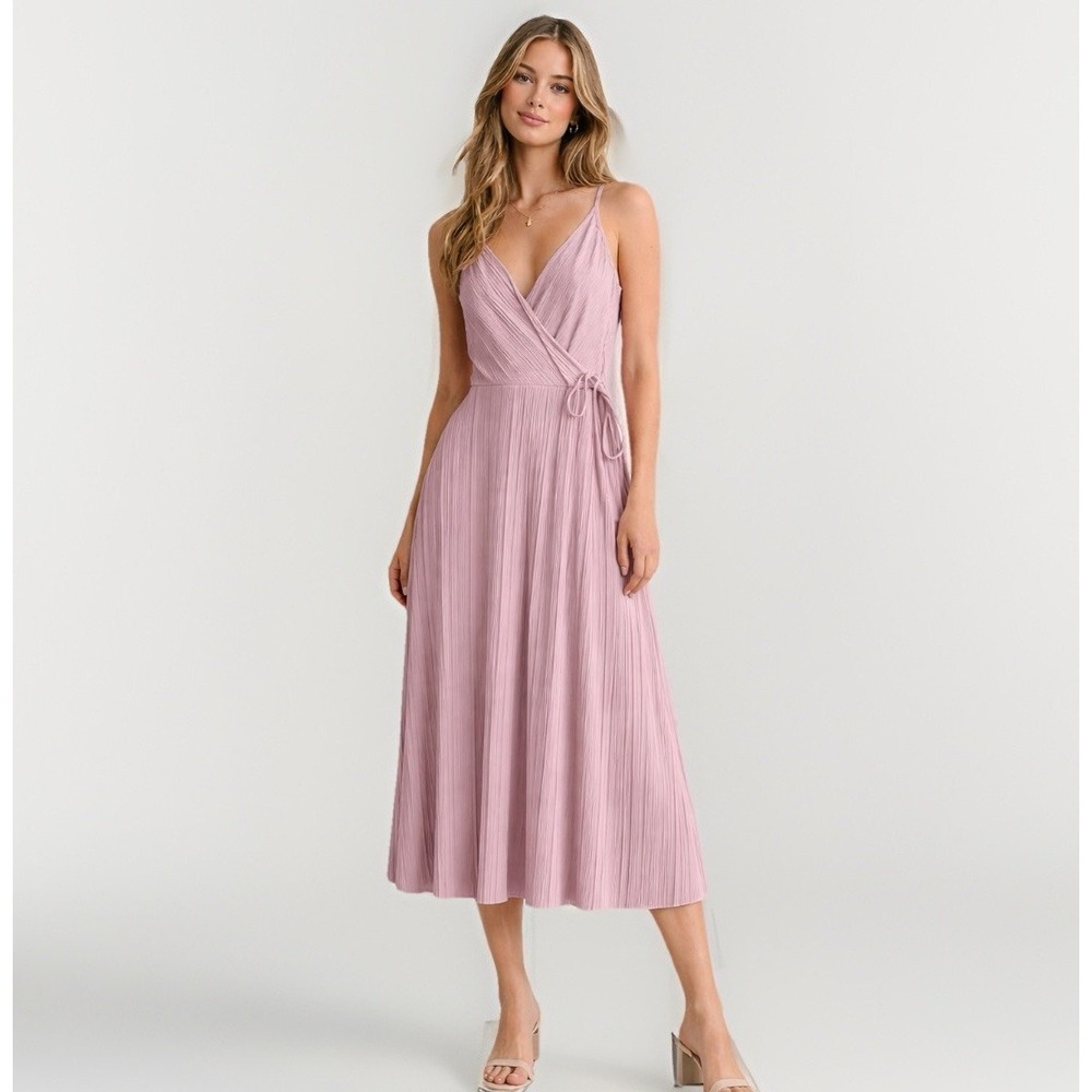 H&M Pleated Wrap Dress Womens S Blush Pink Fairycore Feminine Coquette Wedding